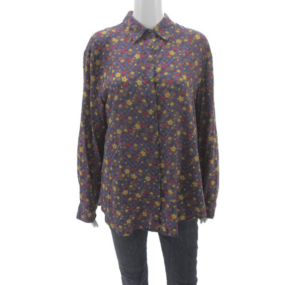 United Colors of Benetton Women Floral Cotton Button-Up Long Sleeve Size XL